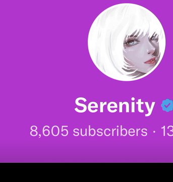 The image shows a purple background with white text that reads "Serenity" followed by numbers, such as "8,605 subscribers", indicating the number of subscribers who have viewed or engaged with the post. The text also mentions a specific cryptocurrency called "Stablecoins".