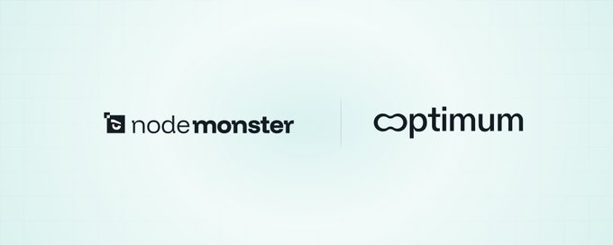 A logo banner displaying "nodemonster" on the left and "optimum" on the right against a light gradient background.