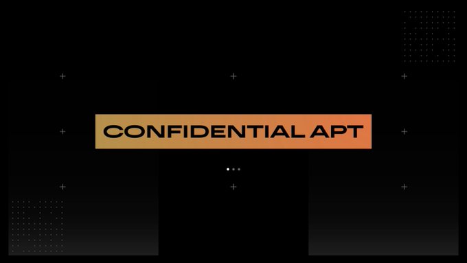 Minimalist dark graphic with an orange-gradient banner reading 'CONFIDENTIAL APT' centered on a black dotted background.