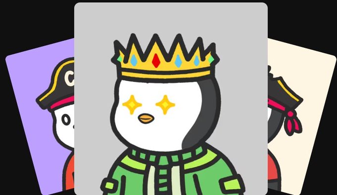 The image features three stacked NFT character cards, with the central card showing a figure wearing a jeweled crown, displaying dollar-sign shaped glowing eyes, suggesting a focus on wealth or financial success. This aligns with the post's message about "dumping" and having "fiat," as the money-eyed crowned character likely represents the idea of profiting or cashing out within the P3NGSNFT community.