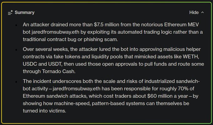 The image shows an email sent by someone named Jared from Subway, which discusses a bot attack that has been targeting Bitcoin exchanges. The email explains that there have been several attacks on these exchanges, with the bots compromised, and the attackers now controlling the automated trading systems. This demonstrates how cybercriminals are exploiting vulnerabilities in cryptocurrency exchanges to carry out malicious activities.