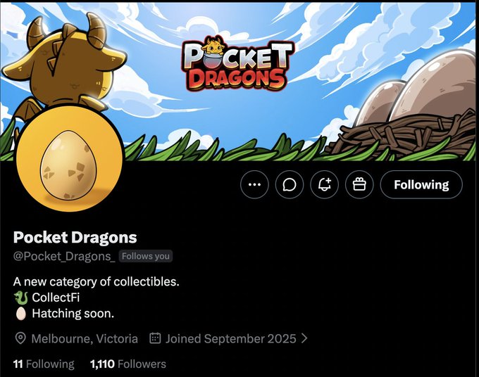 The image features a social media post about Pocket Dragons, an online game that involves collecting items from various locations. The post includes a link to the game's website, which has a list of new collectibles available for download. It also mentions that the game is coming soon and invites users to join the project on September 25th.