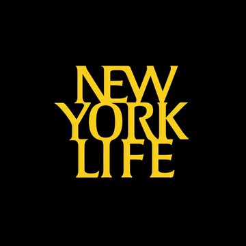 The image displays the New York Life logo in gold serif lettering on a black background, featuring the words "NEW YORK LIFE" stacked on three lines. This visual branding accompanies news of New York Life Investment Management's $807 billion asset arm launching its first tokenized fund—a high yield corporate bond strategy built with Centrifuge that enables USDC-based subscriptions and redemptions.