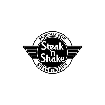 The Steak 'n Shake logo is displayed, featuring a winged emblem with the text "Famous For Steak 'n Shake Steakburgers," representing the fast food chain mentioned in the article about its 19% same-store sales growth following its adoption of Bitcoin payments.