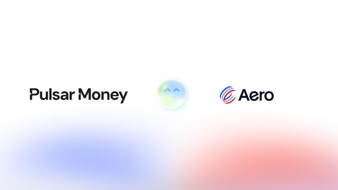 A minimalist graphic displays the text 'Pulsar Money' next to a smiling bubble character and the 'Aero' logo.