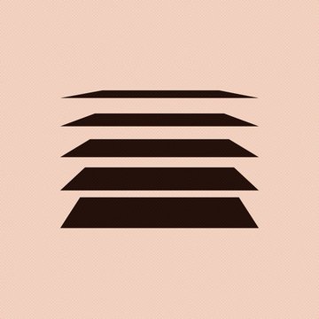 A stylized logo featuring five stacked, layered black horizontal bars forming a pyramid-like structure against a beige background, representing Folio's tokenized index fund platform built on Robinhood Chain. The tiered design visually symbolizes the concept of a "folio" or portfolio, with each bar representing a bundled asset within the index fund structure.