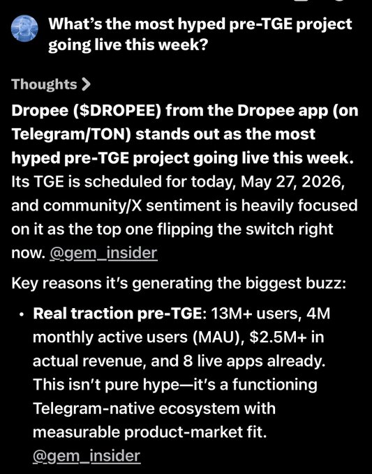 The image shows a Twitter post with a screenshot of a tweet that contains text about the dropee app. The main part of the tweet focuses on the importance of understanding the DROPEE meta, which is related to a discussion on AI recognition of distribution, retention, and narrative. The caption under this section mentions how the user might have $DROPEE before them in their account, indicating that they are entering an era where AI plays a significant role in various aspects of our lives, including personal experiences with social media.