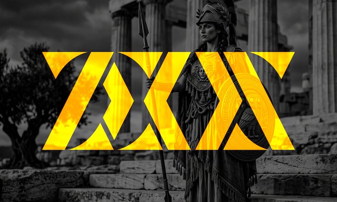 A stylized graphic features the letters 'XXV' in bold yellow over a black-and-white image of an armored warrior statue holding a spear and shield in a classical setting.