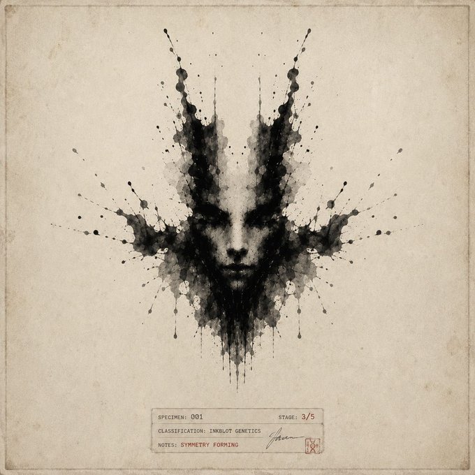 The image features a black and white drawing of a face with a large, intricate design that resembles a skull or a monster's head. The drawing has dots scattered around it, giving it an artistic and mysterious appearance. The text "Classification, Identifiction, ... Synergety Forging" is also present in the image.