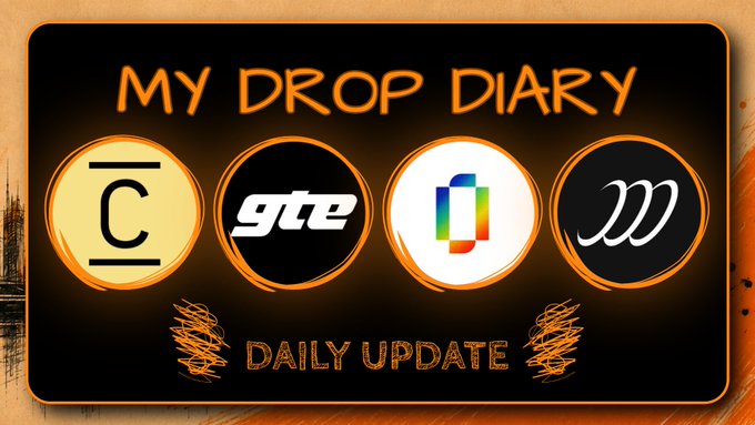 A graphic titled "MY DROP DIARY DAILY UPDATE" featuring four circular logos: a 'C' with horizontal lines, "gta", a colorful square symbol, and a stylized "M".