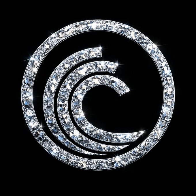 A copyright symbol (©) encrusted with sparkling diamonds against a black background.