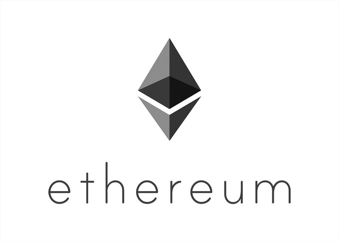 The image displays the Ethereum logo, a diamond-shaped symbol in shades of gray, with the word "ethereum" written below it in lowercase letters. This aligns with the post's reference to $ETH, as the logo represents the cryptocurrency Ethereum, and the poster is marking Day 1 of showcasing it until the price reaches $5000.