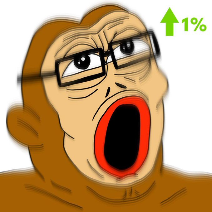 A cartoon illustration of a shocked-looking man with glasses and a wide-open mouth, with a green upward-pointing arrow and '1%' in the top right corner.