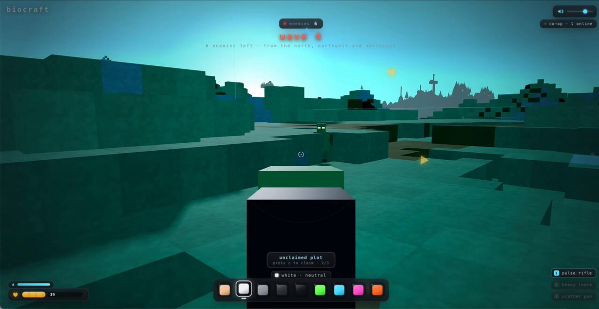 The image shows a video game scene featuring a character standing next to a black cube box that has an array of buttons and controls displayed on its surface. The background depicts a mountainous landscape with a clear blue sky, adding depth and realism to the gaming experience. The main focus is on the character's actions within this environment, which could be related to combat or exploration.