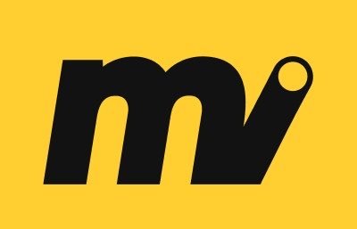 A minimalist logo design featuring the lowercase letters 'm' and 'p' in black set against a bright yellow square background.
