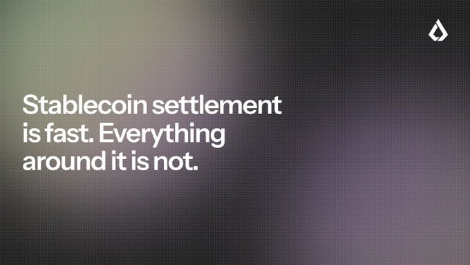 A minimalist graphic with the Lido (Lido Finance) logo in the top right corner and the text 'Stablecoin settlement is fast. Everything around it is not.' over a blurred dark gradient background.