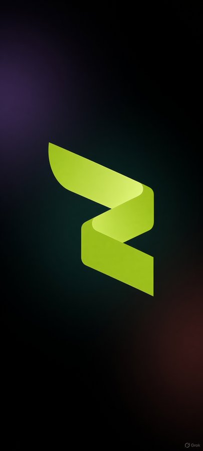 A stylized green geometric logo resembling a folded 'Z' or '3' shape against a dark gradient background, with a small 'Grok' watermark in the corner.
