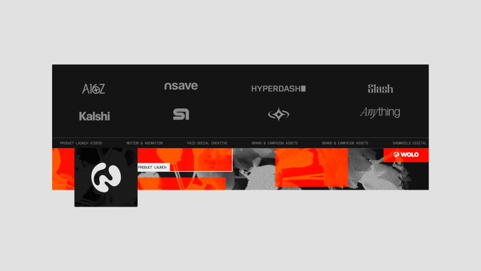 A graphic showcasing a portfolio of company and project logos including 'A16Z', 'nsave', 'HYPERDASH', 'Black Scholes', 'Kalshi', and 'Anything' displayed over an orange and grey background.