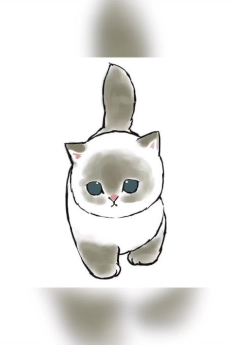 A cute illustrated gray and white cat with a fluffy upright tail walks forward on a white background. The image complements the post by personifying the AI agent concept—like a curious, self-directed creature—highlighting Ritual's vision of an autonomous "kitten" that moves and acts independently onchain.