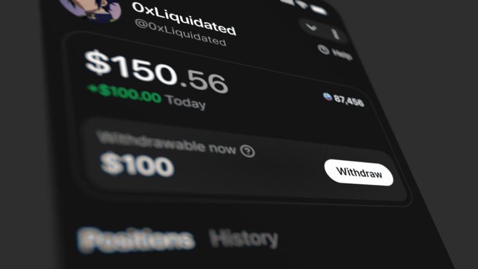 A phone screen shows a trading account under the username "0xLiquidated" displaying a $150.56 balance with $100 withdrawable now, alongside a white "Withdraw" button. The screenshot illustrates the post's announcement that wormcup withdrawals are now live, as evidenced by the $100 immediately available for withdrawal.
