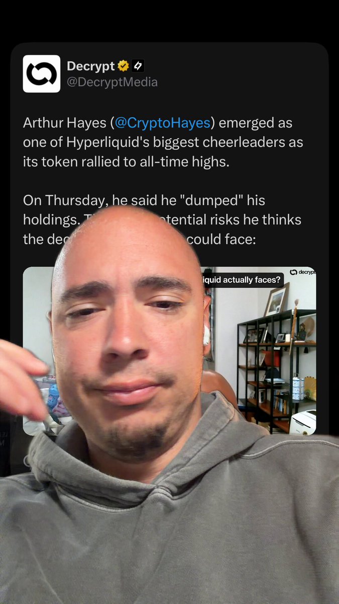 The image features a man wearing a grey hoodie, and he has posted a picture of himself onto Twitter with text that can be interpreted as a response to a post or comment from someone. The text in his response reads "How did he dump all of his $HYPE after he said it was going to $150 by August?". This implies that the man is making a joke about someone's sudden decision to sell Bitcoin, and they are responding with their own humorous interpretation. The image also contains some additional words related to cryptocurrency, such as " Bitcoins", " Cryptocurrency", or " Crypto-currency", but those details don't carry much relevance to the main content of his post.