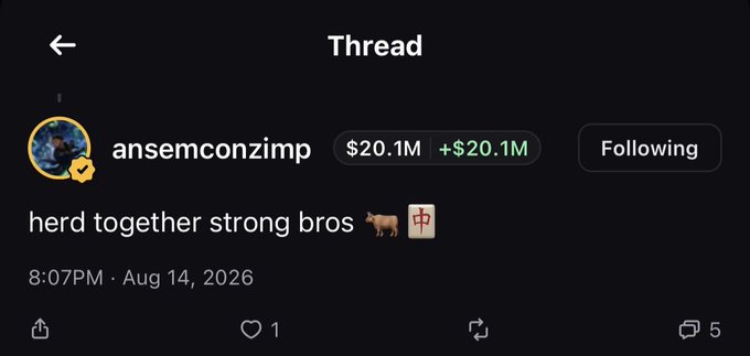 A tweet from user "ansemconzimp" with a $20.1M portfolio balance displays the caption "herd together strong bros 🐄 🟥" alongside an attached image showing what appears to be a mensa sign, consistent with the "$mensa" tag referenced in the accompanying post.