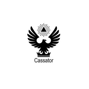 A black-and-white logo featuring a crowned eagle with outstretched wings beneath a radiant triangle, with the name "Cassator" displayed below. The image serves as the branded icon for Cassator, which is referenced in the post as the protocol enabling native USDC cross-chain transfers via Circle's CCTP within the Sl8 social app.
