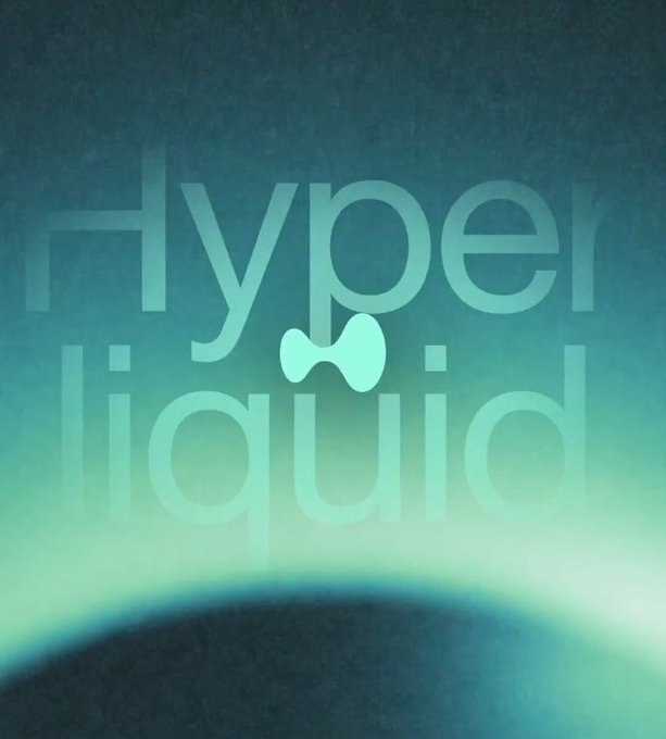The image features a poster with a blue background, white text, and an illustration of a green liquid droplet floating above a black surface. The title "HYPERLiquid" is written in large white letters at the top of the poster. Below this, there are two smaller illustrations depicting a green liquid droplet on a black surface. The image also includes a caption that reads "Happy new month Happy ATH to them that celebrate Happy ATH month. June is blessed."