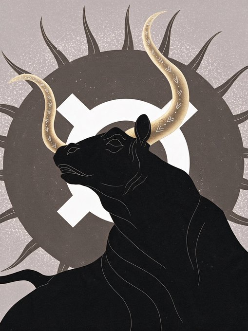 An illustration of a black stag with large antlers standing in front of a dark sun-like symbol containing the XRP cryptocurrency logo.