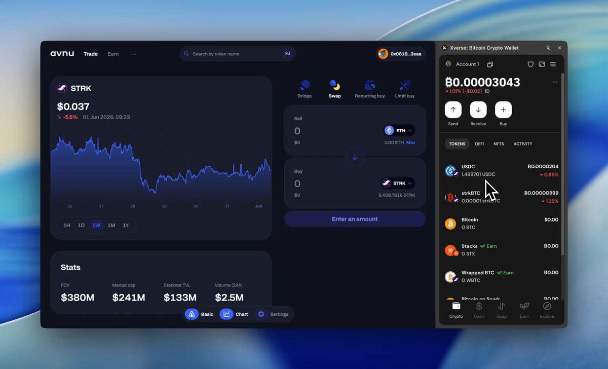 The image features a desktop computer screen that displays various Bitcoin information such as an account balance, transaction history, and prices. It appears to be a screenshot from a Bitcoin wallet interface or dashboard. Below the display, there are instructions for making a Bitcoin private, including steps 1) obtaining a @ready_co or @xverse wallet 2) bringing your BTC to Starknet with strkbtc.io. Starknet is the privacy layer 3) locating the "Shield" button 4) entering shield settings (your own settings), and 5) proceeding into Shielded mode.