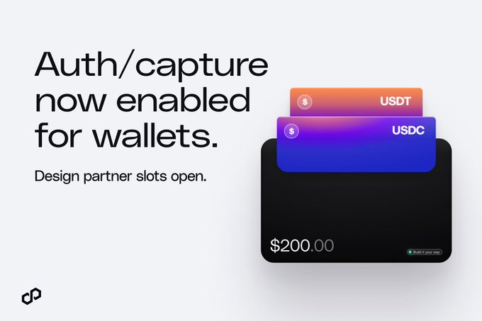 The image features a wallet designed by Polygon Open Money Stack (OMS), which allows users to capture their payment information for stablecoins, such as USDC or USDT. The wallet has been live for some time, with design partner slots open for card issuers and exchanges. The post highlights the wallet's capabilities and invites users to explore its features by visiting the Polygon Open Money Stack website.