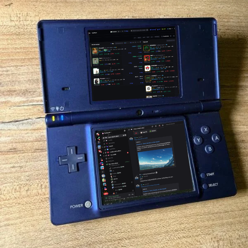 A blue Nintendo DS displays streaming pages and chat logs, with visible usernames including "Ansem." The dual screens show what appears to be Discord and trading interfaces, tying into the post's theme of being "locked in" for the new "Ansem meta" and watching for related tickers.
