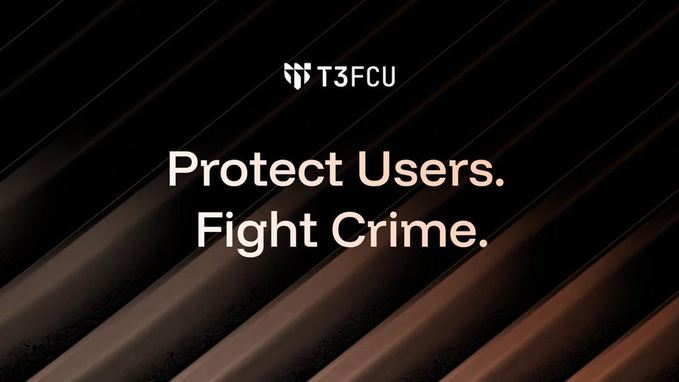 The image shows an advertisement for T3FCCU's "Protect Users. Fight Crime." The background features a black and white striped pattern with the text "Focus on what is in the image and how it relates to the post." This suggests that the focus of the ad should be on the message about protecting users from cybercrime, rather than just the visual elements of the advertisement itself.