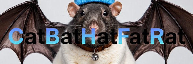 A humorous composite image showing a rat with bat wings and a blue beanie hat, overlaid with the text 'CatBatHatFatRat'.
