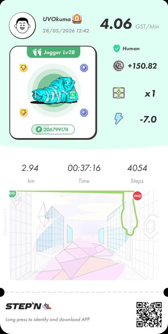 The image displays a screenshot of a cell phone screen, likely from a fitness app or device tracking app called 'Step'. The app tracks user's steps taken during running, which includes an icon for a runner indicating the number of steps they have taken at that moment. There are also icons representing the distance traveled and the time spent on the run.
