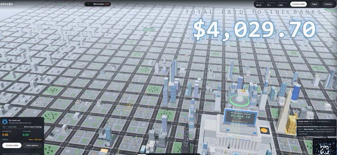 A screenshot from a city-building or tycoon game showing a 3D grid-based cityscape with the text 'TOTAL PAID TO THE BANKS' displaying $4,029.70.
