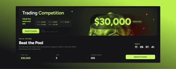 A webpage banner for a 'Trading Competition' featuring a $30,000 prize pool, displaying a countdown timer of 17 days, 09 hours, 57 minutes, and 41 seconds remaining.