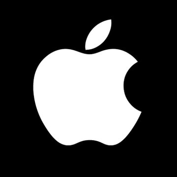 A white Apple logo is displayed against a black background.