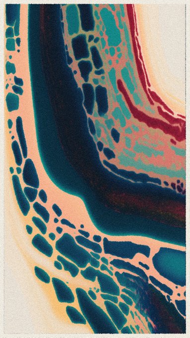 An abstract fluid ink artwork titled "Ink Essence" by Nauthera, featuring swirling patterns of deep teal, coral, burgundy, and cream that evoke oceanic or cellular forms, teased ahead of its collaboration drop on OpenSea on June 19.