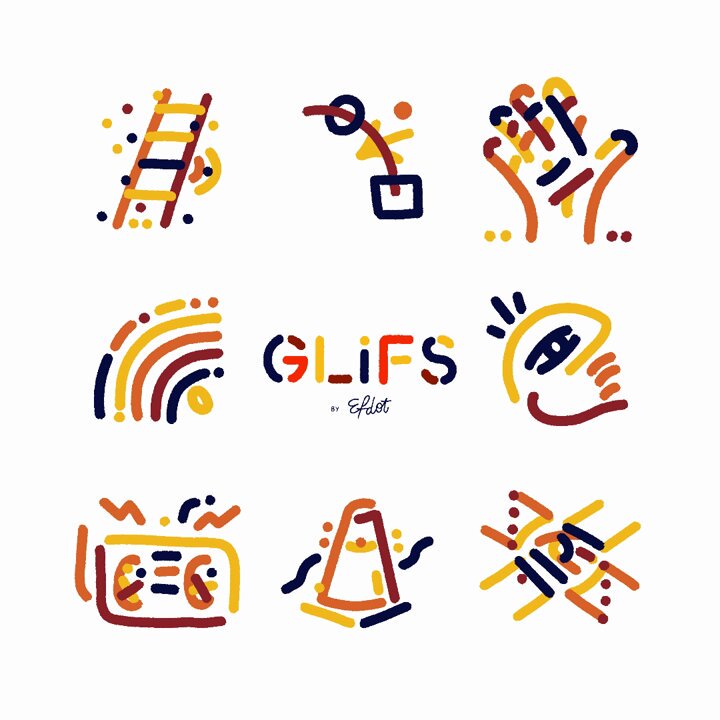 The image features a collection of nine different symbols, including a ladder, hand, box, cone, radio, speaker, microphone, and a person's face with an eye. These symbols are arranged in a grid-like pattern against a white background. The text "GLiFFiN" is written below the symbols to indicate that they represent GLiFFiN.