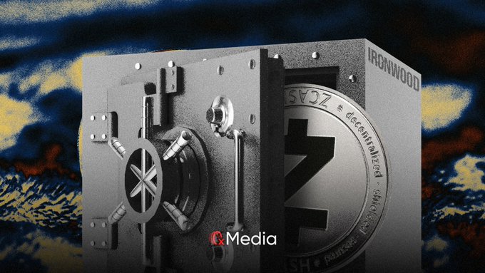 The image features a black and silver safe with a coin inside, which has the word "ZEC" written on it. The safe appears to be made of metal and is placed against a blue sky background. The text "Media" can also be seen in the image.