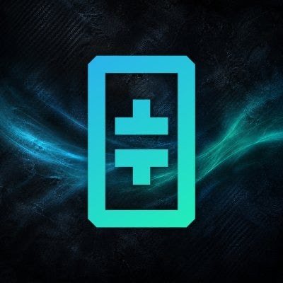 A teal digital logo displaying a plus and minus symbol inside a rectangular border, set against a dark textured background.
