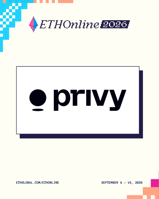 A promotional graphic for "ETHOnline 2026" featuring the Privy logo, with event dates listed as September 4-16, 2026.