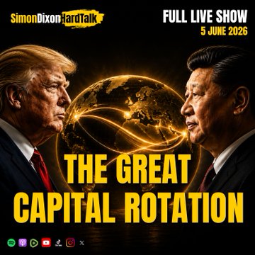 The image features two men dressed in suits standing next to each other against a black background with a gold globe at the center. The text "THE GREAT CAPITAL ROTATION" is written above them, indicating that they are discussing the topic of capital rotation.