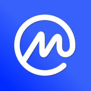 A blue square logo featuring a stylized white "M" enclosed within a circular "e" shape, set against a gradient blue background.