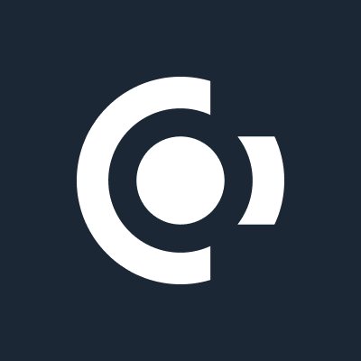 A dark blue logo featuring a stylized white 'C' design with a small circular dot to the right.