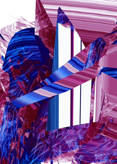 A vibrant digital artwork featuring a geometric figure rendered in swirling, marbled shades of pink, magenta, and blue serves as a celebratory visual for the artist's gratitude toward collectors who purchased pieces from objkt and Teia throughout August. The abstract, glitchy aesthetic reflects the NFT and digital art community, symbolizing the creative support and appreciation expressed in the post.