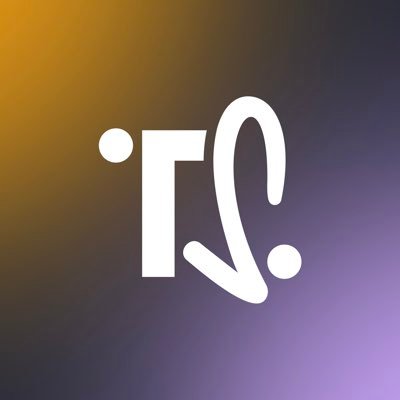 The image shows a stylized white logo featuring the letter "T" with a flowing "S" integrated beside it on a gradient background of warm orange/yellow and cool purple/violet tones. The accompanying text promotes TimeSoul, emphasizing its mission to create a supportive, non-toxic community focused on self-care and mental well-being rather than typical crypto hype.