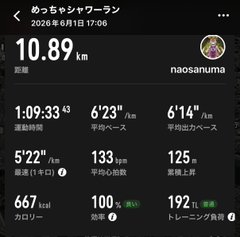 The image shows a fitness app screen with various data points displayed, including distances run at different times of day. The app displays information such as the distance traveled, time taken, and calories burned for each session. There are also some numbers and text in Japanese that might be related to the user's location or other personal details.