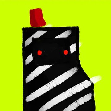 A blocky, dark robotic figure with red glowing eyes, white striped patterns, and a red crest stands against a bright green background, visually representing the Robinhood-themed NFT being compared.